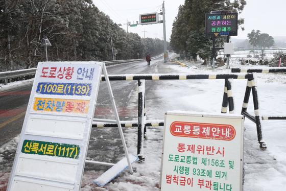 제주 산간 23㎝ 넘게 눈 쌓여…한라산 통제·여객기 '결항'