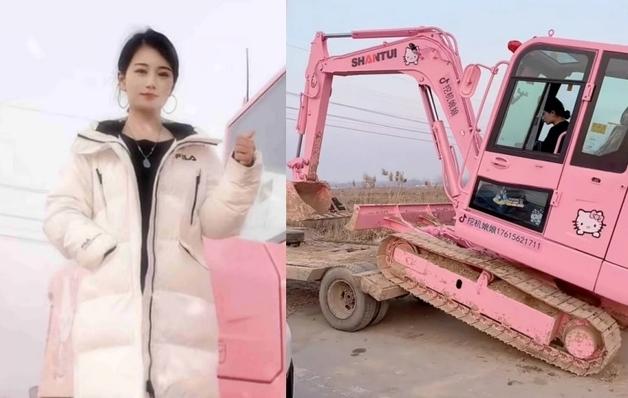 "남편이 잘생겨서 제가 돈 벌어요"…헬로키티 굴착기 모는 미모의 여성