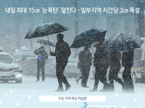 내일 최대 15㎝ '눈폭탄' 덮친다…일부지역 시간당 3㎝ 폭설