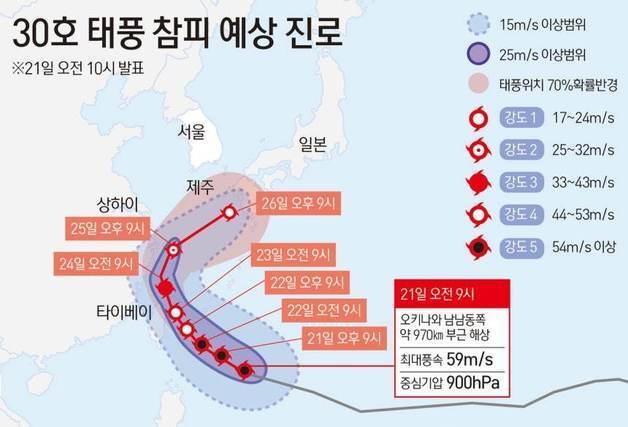 제주, 태풍 '참피' 영향 26일까지 최대 150㎜ 비…강풍·풍랑도