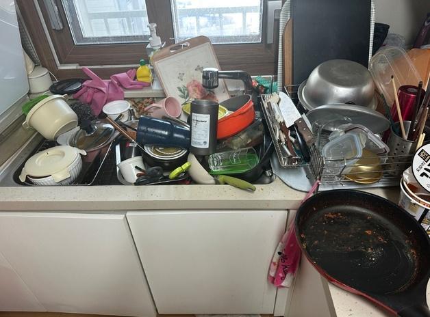 "1만원에 설거지해 주실 분, 여자만"…싱크대 가득 채운 그릇 눈살