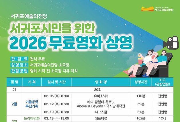 서귀포예술의 전당, 2~10월 무료영화 상영회 운영
