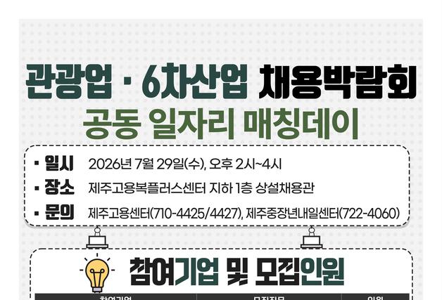 제주 관광·6차산업 일자리 매칭데이 29일 개최…기업 10곳 참여